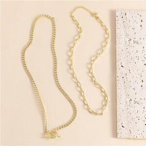 2-Layer Gold Necklace Set for Women – Paperclip & Toggle Chains